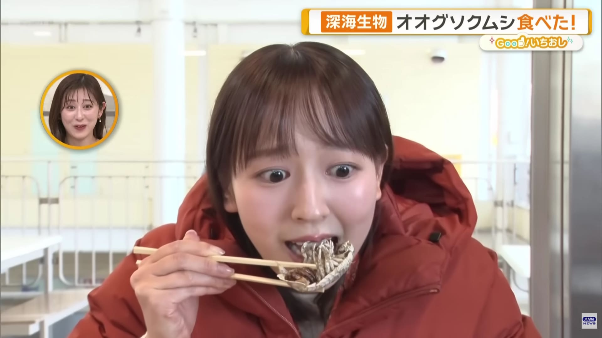 佐々木若葉アナがオオグソクムシの食リポ